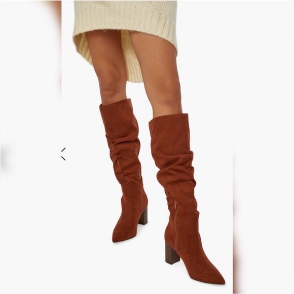 Just Fab~ Fiona Slouched Heeled Boot Luggage casual classic comfy 8.5 NIB - Picture 1 of 8